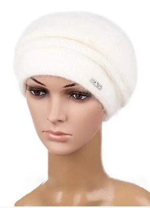 Женская шапка зимняя вязаная ангора натуральная серый цвет