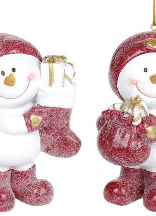 Декоративная подвесная фигурка Снеговик с подарком, 10см, 2 ди...