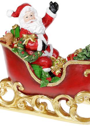 Декоративная фигура Санта в санях 25см, цвет - красный с золотом
