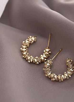 Серьги сережки кольца женские бижутерия Золотистые ( код: s003y )