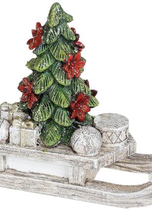 Декоративная фигурка Сани с елкой, 12.5см, цвет - беж с зелены...