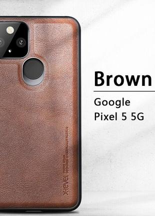 Google Pixel 5 защитный чехол X-LEVEL Leather Back Cover Brown