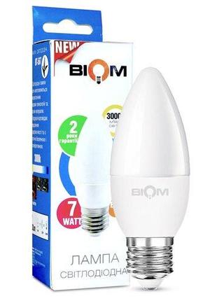Світлодіодна лампа Biom BT-567 C37 7W E27 3000К матова