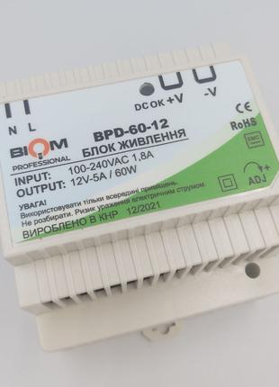 Блок питания Biom на DIN-рейку TH35/ЕС35 60W 5A 12V IP20 BPD-6...