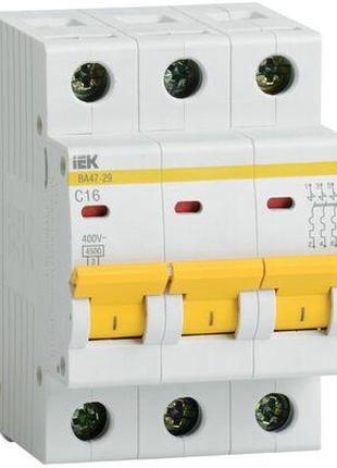Автоматичний вимикач IEK ВА47-29, 3Р, 4А, 4.5 кА, С