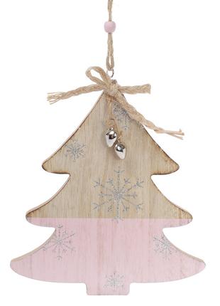 Новогоднее украшение-подвеска Елка 16см, цвет - розовый с нату...