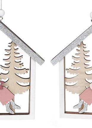 Новогодняя подвеска Домик с Ангелом 11.5см, 2 дизайна, 12шт