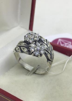Новое красивое серебряное кольцо куб.цирконий чернение серебро...