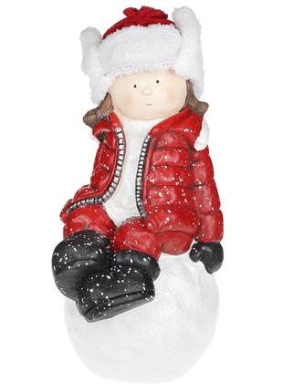 Новогодняя фигура Девочка на снежке 45см в красной куртке