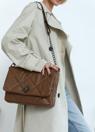 Женская коричневая сумка стеганая сумка стеганый клатч коричневый