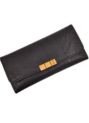 Женский черный раскладной кошелек со сьемным держателем для карт
