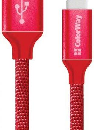 Кабель USB-Lightning 1м ColorWay, 2.1А, червоний (CW-CBUL004-R...