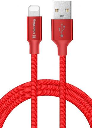 Кабель USB-Lightning 2м ColorWay, 2.4А, червоний (CW-CBUL007-R...