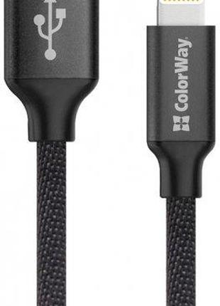 Кабель USB-Lightning 1м ColorWay, 2.1А, чорний (CW-CBUL004-BK)...