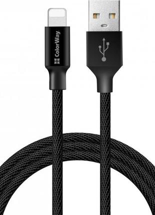 Кабель USB-Lightning 2м ColorWay, 2.4А, чорний (CW-CBUL007-BK)...