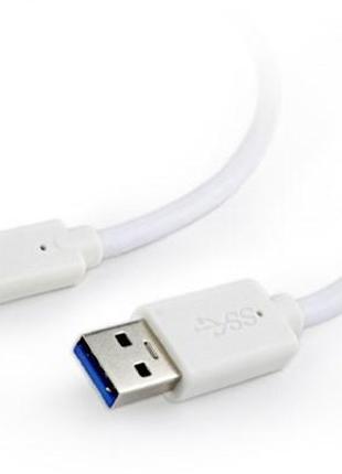 Кабель USB3.0-Type-C 1м Cablexpert, преміум, білий (CCP-USB3-A...