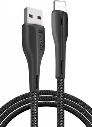 Кабель USB-Lightning 1м ColorWay, 2.4А, PVC + Led, чорний (CW-...