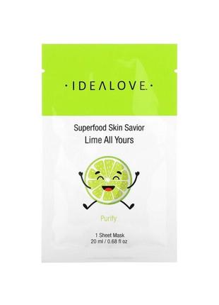 Idealove superfood skin savior, маска з суперфудами, лайм, 1 ш...
