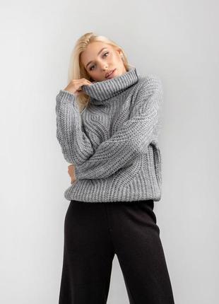 Серый ажурный свитер /  сірий теплий светр