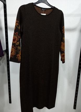Сукня класична коричнева з візерунком квіти / платье классичес...