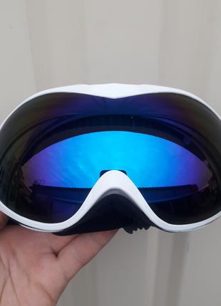 Лыжные очки маска с двойным стеклом белый ободок затемнённое с...