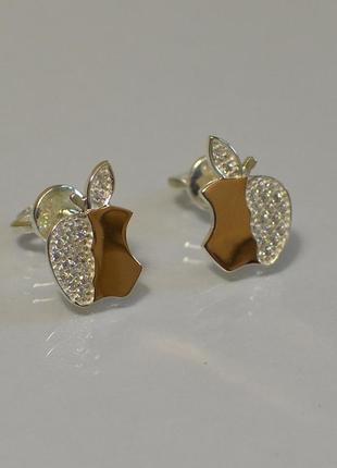 Серебряные серьги-гвоздики с золотыми вставками "Аpple"