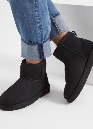 Угги черные замш ботинки зимние ugg mini black suede