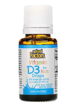 Natural Factors, вітамін D3 у краплях для дітей, без ароматиза...