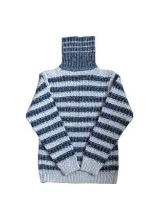 Тёплый шерстяной свитер джемпер в полоску 100% шерсть handmade...