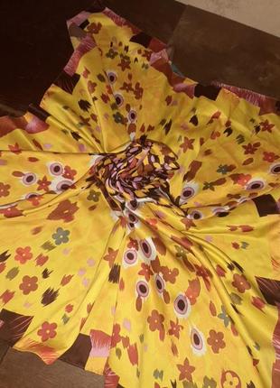 Платок шарф шелк цветочный принт яркий хустка платок жовтий пр...