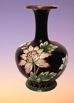 Старинная коллекционная медная ваза cloisonne с ручной роспись...