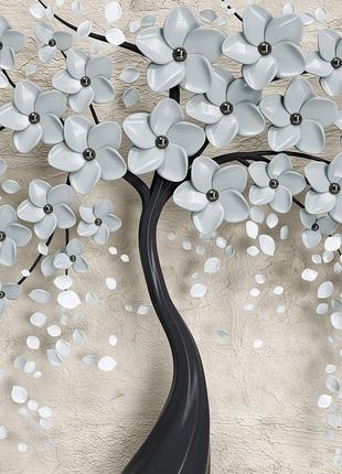3D Фотообои 184 x 254 см Черное дерево с серыми цветами (13590...
