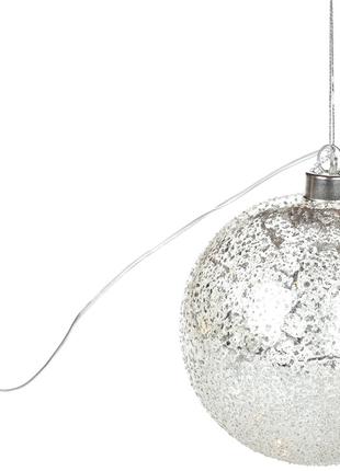 Елочный шар 12см с LED-подсветкой (8 ламп), цвет - серебро с п...