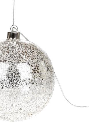 Ёлочный шар 15см с LED-подсветкой (8 ламп), цвет - серебро с п...