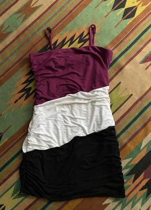 Трьохцветное марсала летнее яркое платье с подкладкой м
