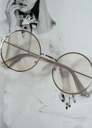 Круглые имиджевые очки тишейды с анти блик №3 Серебро