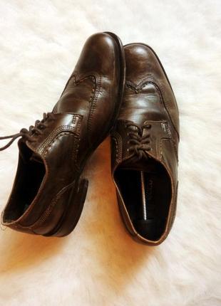 Коричневые кожаные мужские натуральные туфли броги со шнуровко...