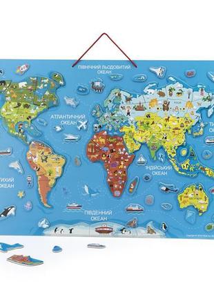 Пазл магнитный Viga Toys Карта мира с маркерной доской, на укр...