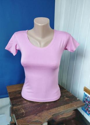 Футболка женская базовая однотонная футболка стрейч розовая фу...