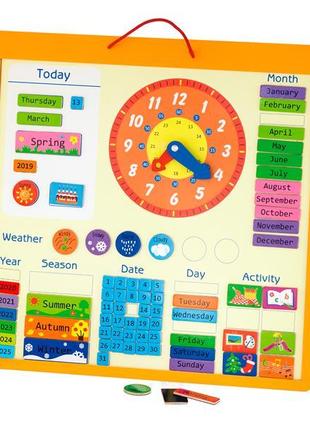 Магнитный календарь Viga Toys с часами, на английском языке (5...