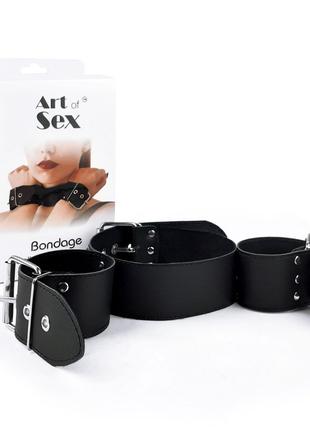 Ошейник с наручниками из натуральной кожи Art of Sex - Bondage...