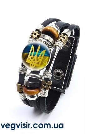 Шикарный кожаный браслет тризуб герб Украины натуральная кожа ...