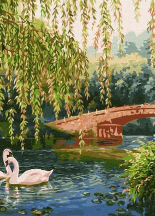 Картина по номерам 40×50 см. Лебеди на озере Идейка КНО4359