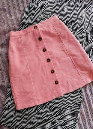 Вельветовая нежно розовая юбка на пуговках
