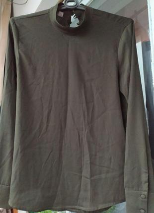 Блуза темно-бутылочного цвета с интересной спинкой шелк