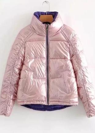 Тепла стильна куртка курточка пуфер зефірка рожева вологозахисна