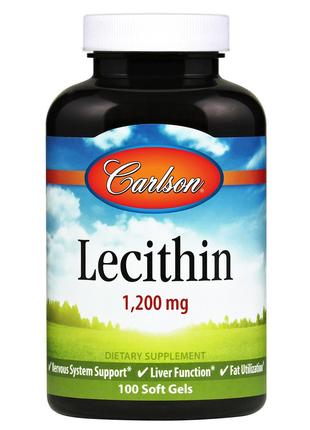 Лецитин, 1200 мг, Lecithin, Carlson, 100 желатинових капсул