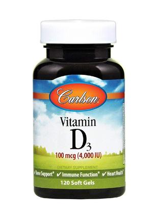 Витамин D3, 4000 МЕ, Vitamin D3, Carlson, 120 желатиновых капсул