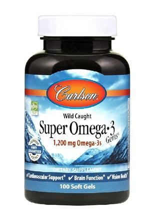 Супер Омега-3, 1200 мг, Super Omega-3, Carlson, 100 желатиновы...