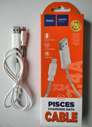 Кабель USB Lightining 1 метр белый черный Hoco